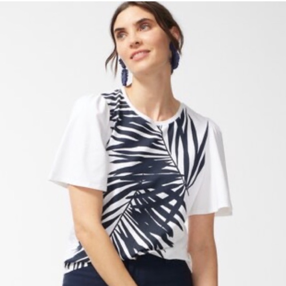NWT Chicos knit top Palm Ruffle Flounce Top XL(3)